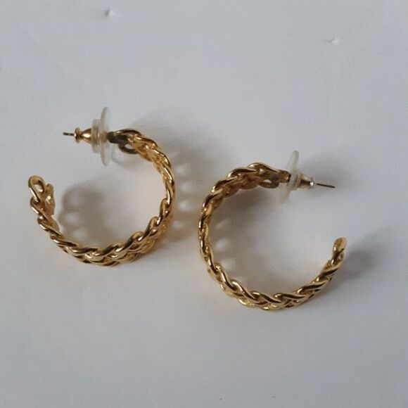 Vintage Unbranded Gold Tone Large Loop Earrings - Picture 2 of 10